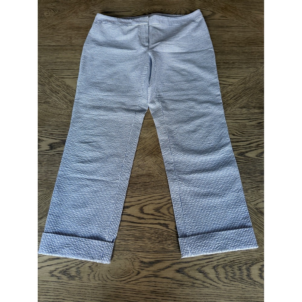 Brooks Brothers Natalie Fit Seersucker Striped Pants Blue White Petite 8P Cuffed